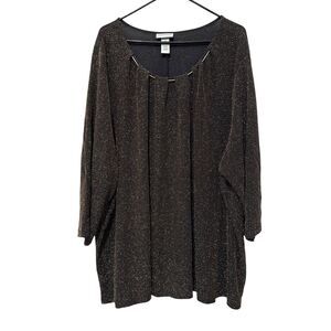 Catherines Womens Plus Size 4X Gold Metallic Stretch Pullover 3/4 Sleeve Top